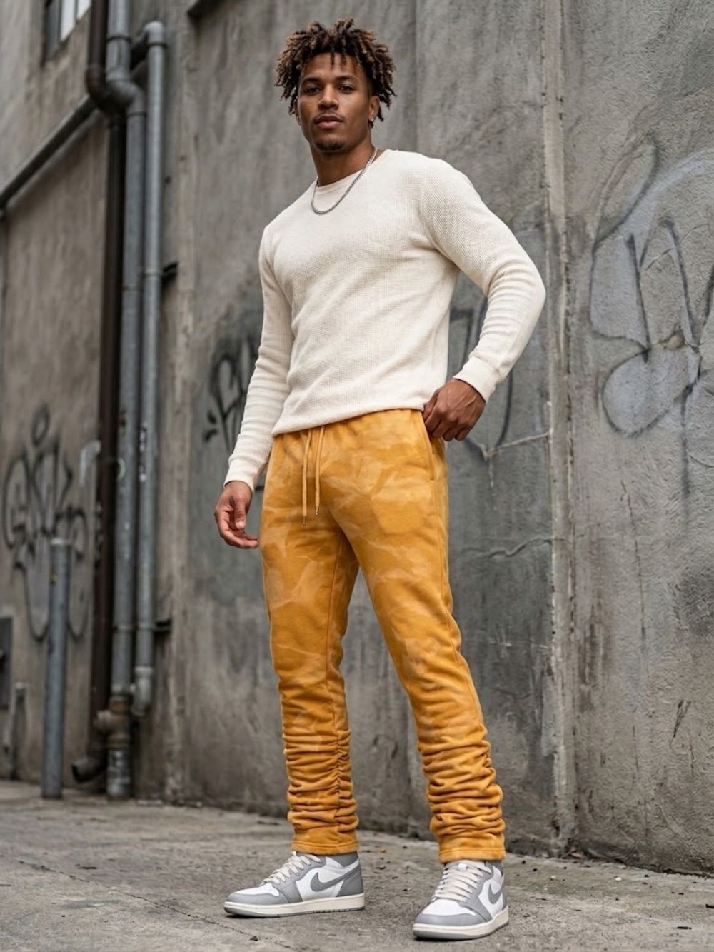 Waimea Men's Stacked Fleece Sweatpants Size XL Timber Mustard Yellow Streetwear